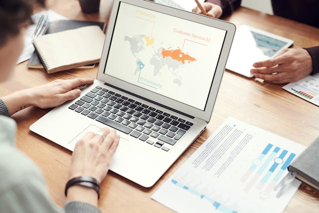 a map on a laptop for customer geography